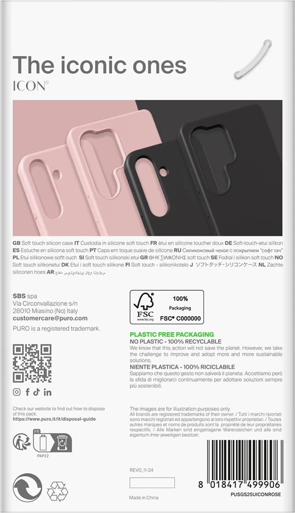 Mbështjellës Puro Icon për Samsung Galaxy S25+, silikon, i zi