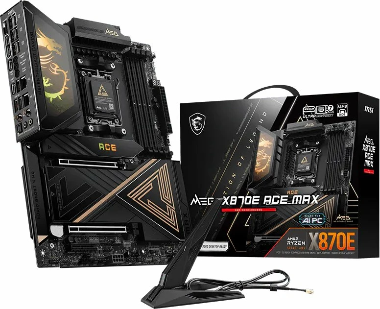 Pllakë amë MSI MEG X870E ACE MAX, AMD X870E, ATX, DDR5 deri 256GB, Wi‑Fi 7, USB4, e zezë/ari