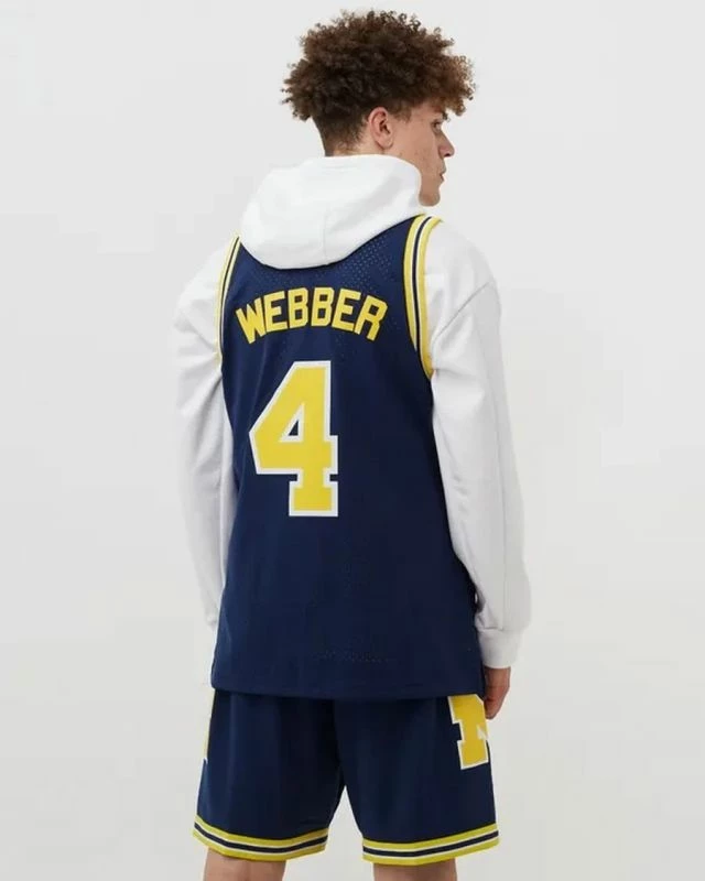 Fanellë për meshkuj Mitchell & Ness NCAA Swingman Road Jersey Michigan1991 Chris Webber, blu marine