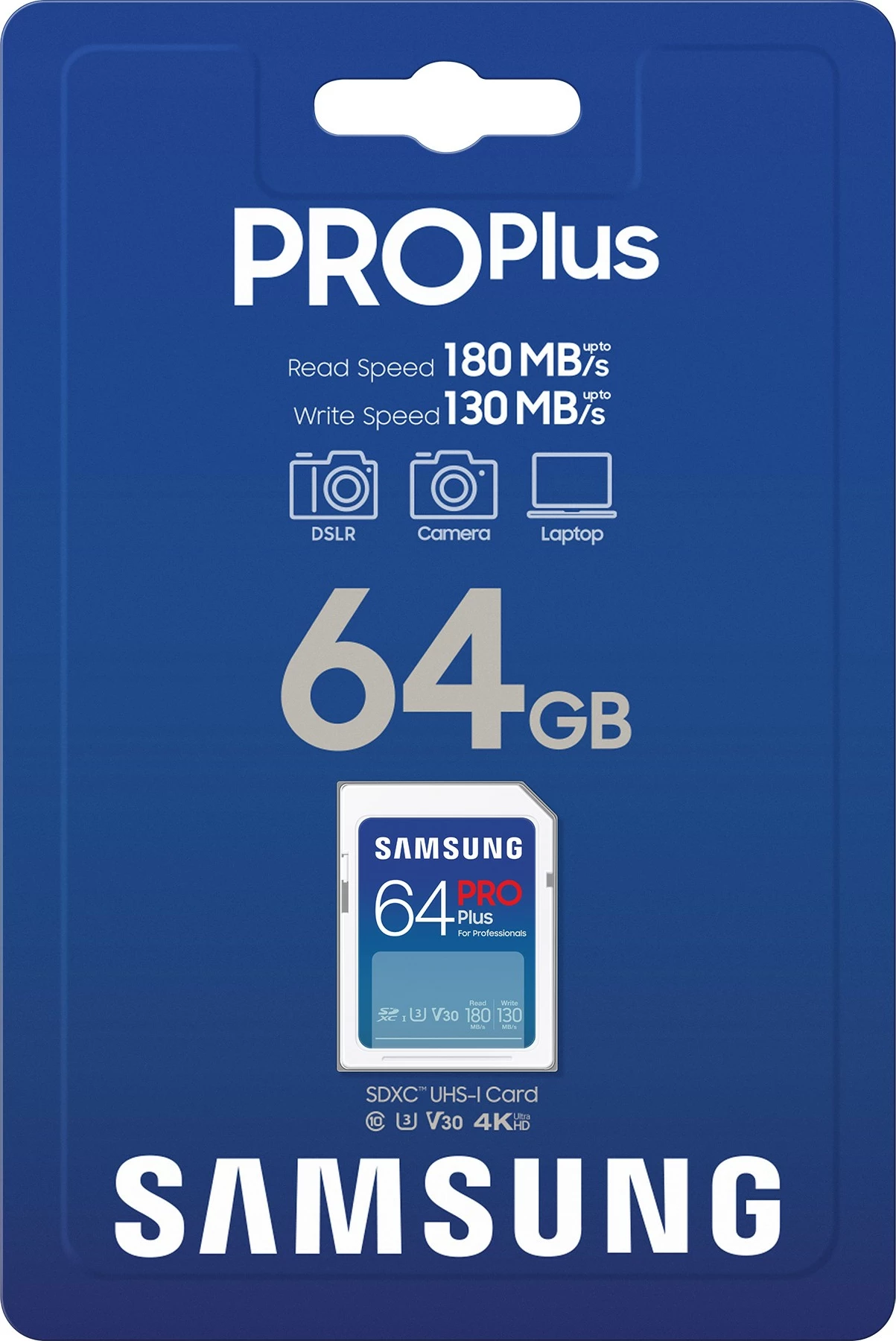 Kartelë SD Samsung PRO Plus 64GB, UHS-I, Class 3, V30, e bardhë
