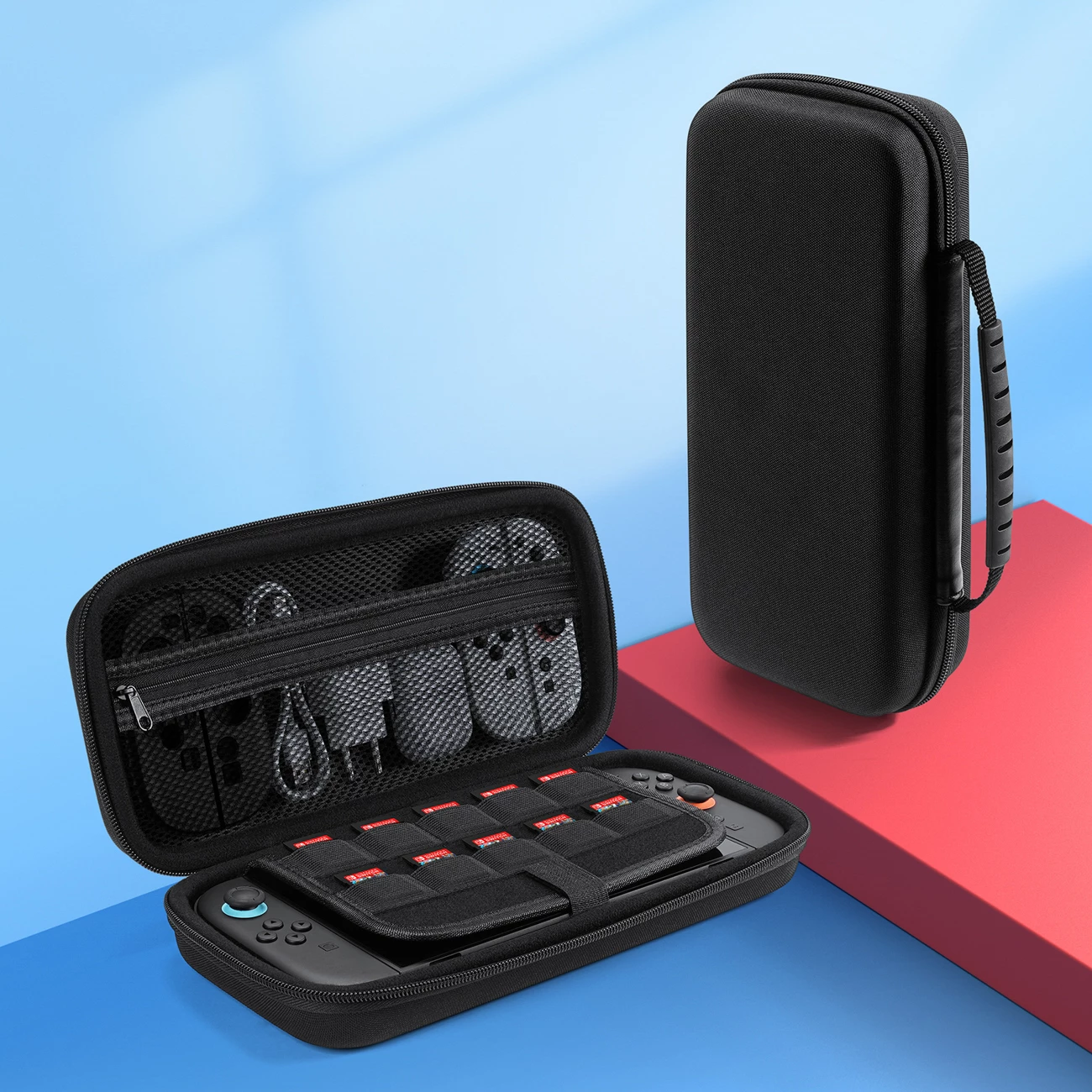 Mbështjellës Dux Ducis për Nintendo Switch 2, me dorezë dhe ndarje për lojëra, zi