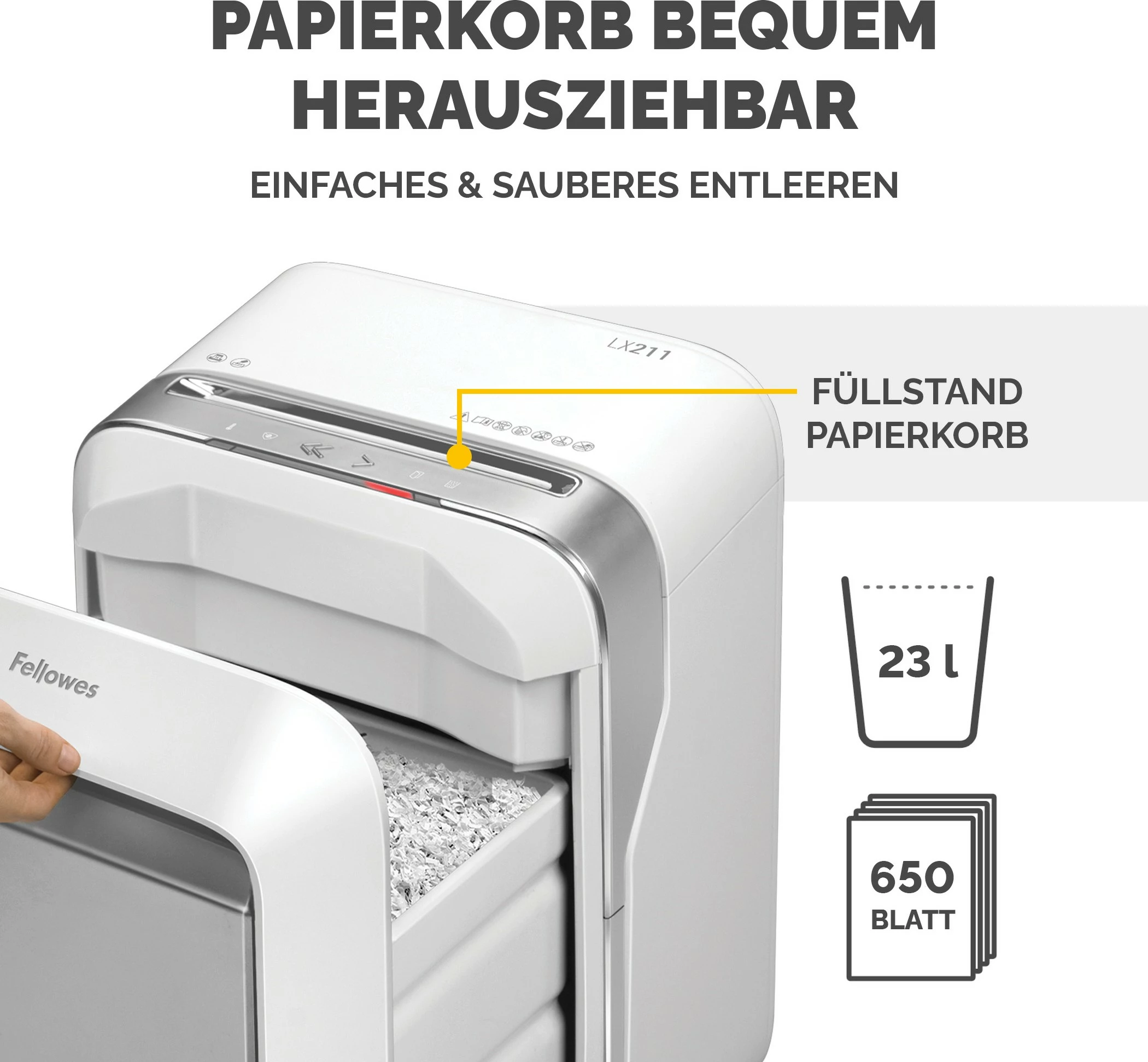 Shredder Fellowes LX21, Micro-cut, 23 L, 15 fletë, Gri/Bardhë