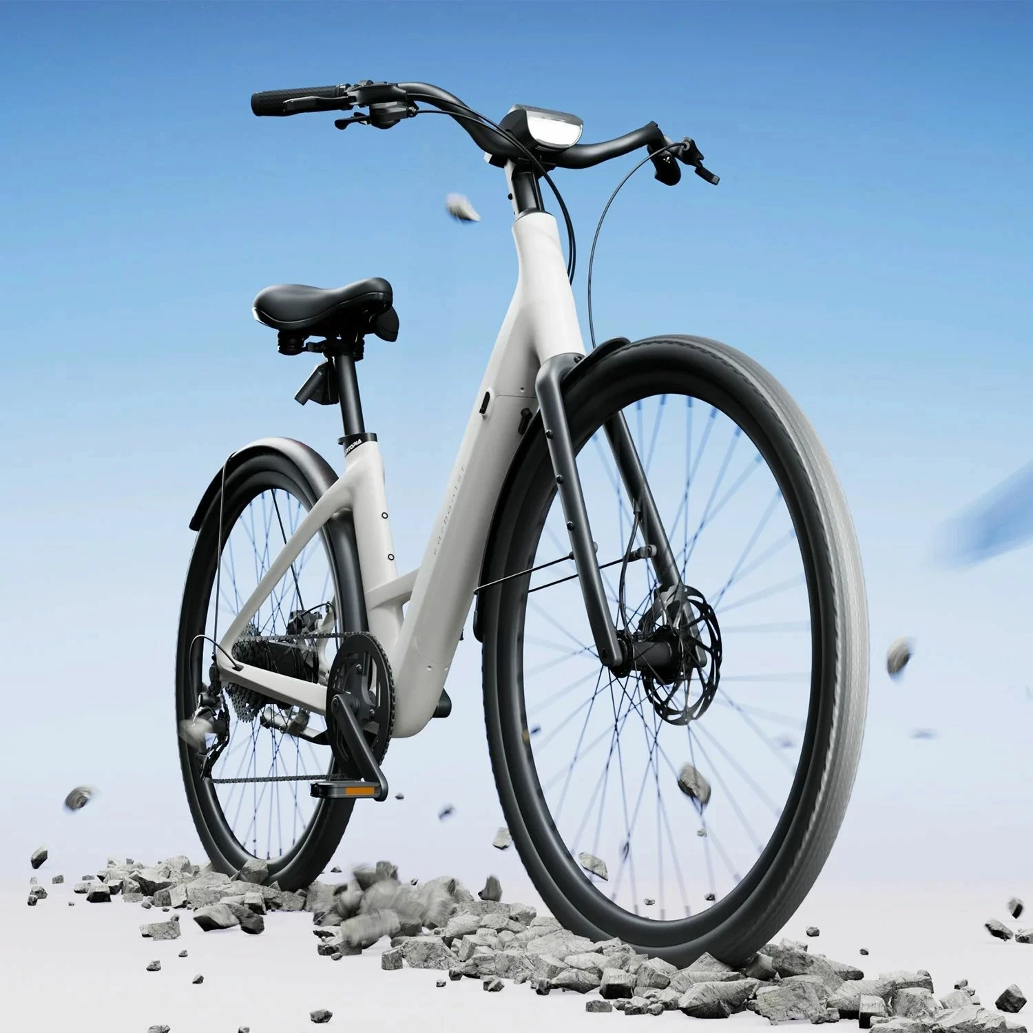 Biçikletë elektrike Urtopia Carbon 1 ST Step-Thru, madhësi M (155–185 cm), kornizë karbon, motor 250W, bateri 352.8 Wh, e bardhë