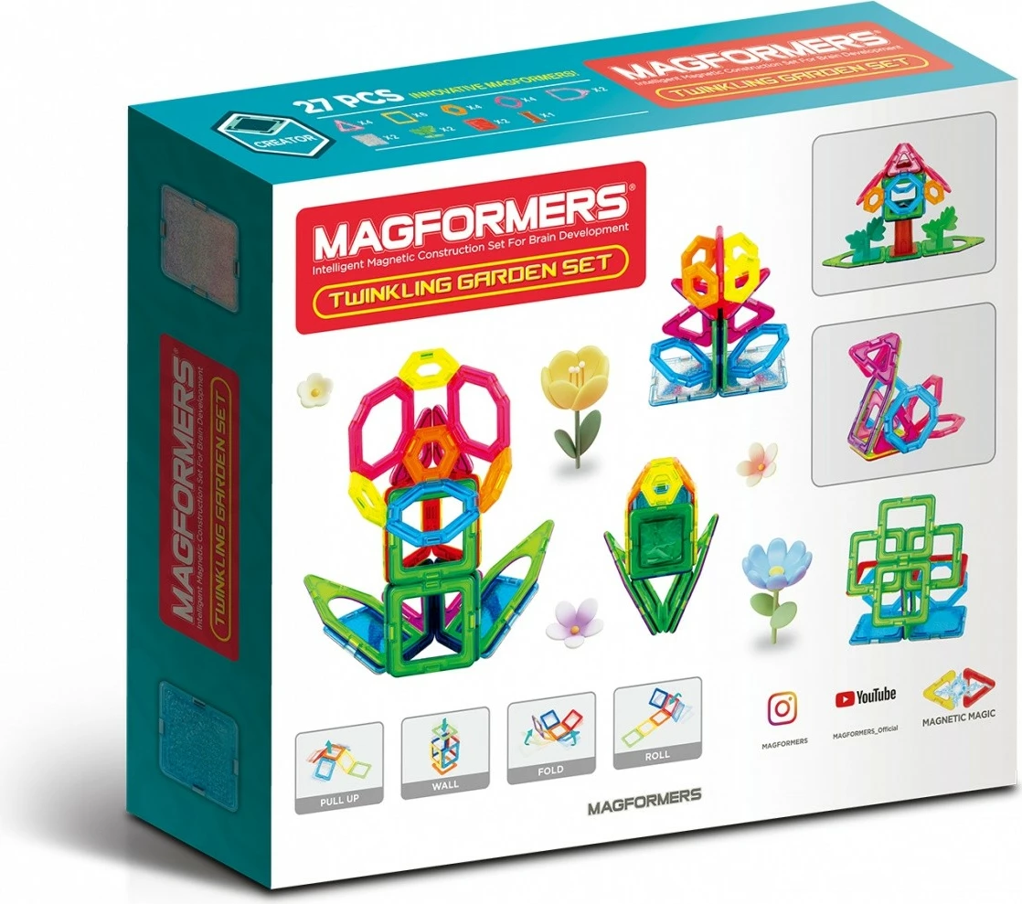 Set lodrash magnetike Magformers Twinkling Garden, 27 pjesë, shumëngjyrëshe