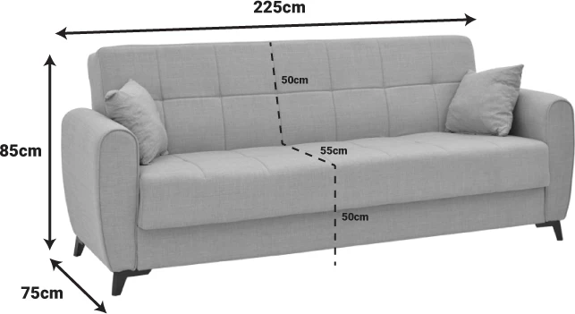 Divan-krevat me depo Lincoln tre ulëse, pëlhurë bezhë, 225x75x85cm