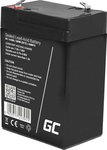 Bateri Green Cell AGM15, 6V, 4mAh, e zezë