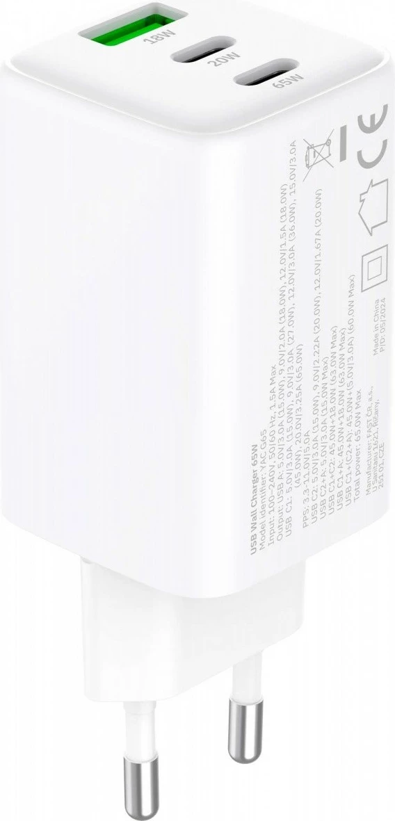Karikues rrjeti YENKEE YAC G65 VOLT, 65W, 3xUSB, i bardhë