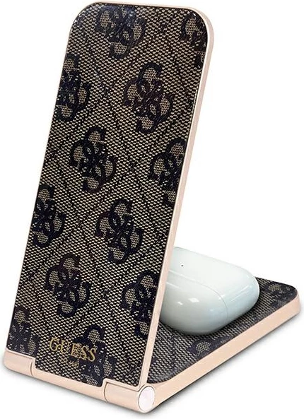 Karikues induktiv 2-në-1 Guess Pattern MagSafe, 15W, kafe, i palosshëm