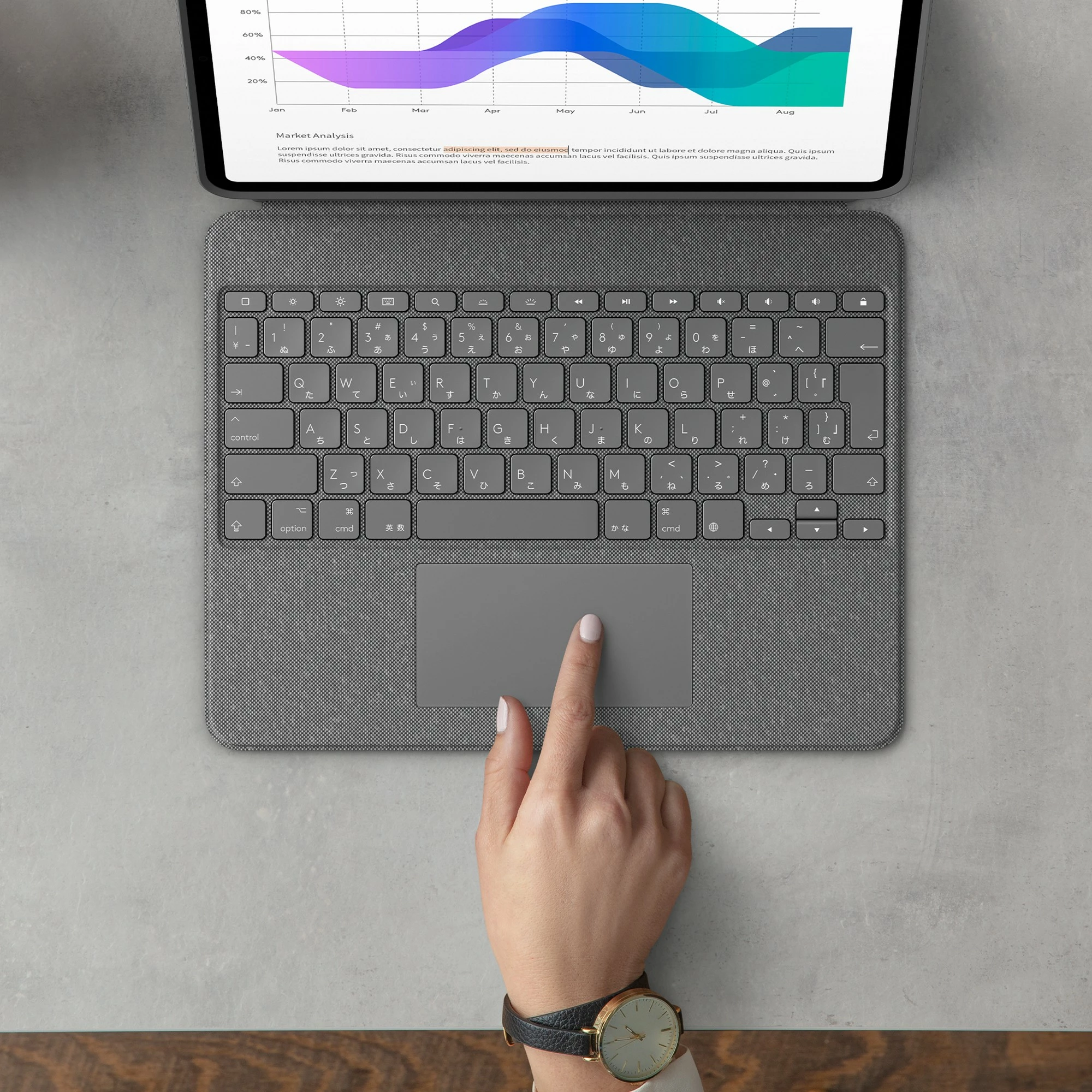 Mbështjellës me tastierë Logitech Combo Touch për iPad Pro 12.9, QWERTZ, Oxford Grey