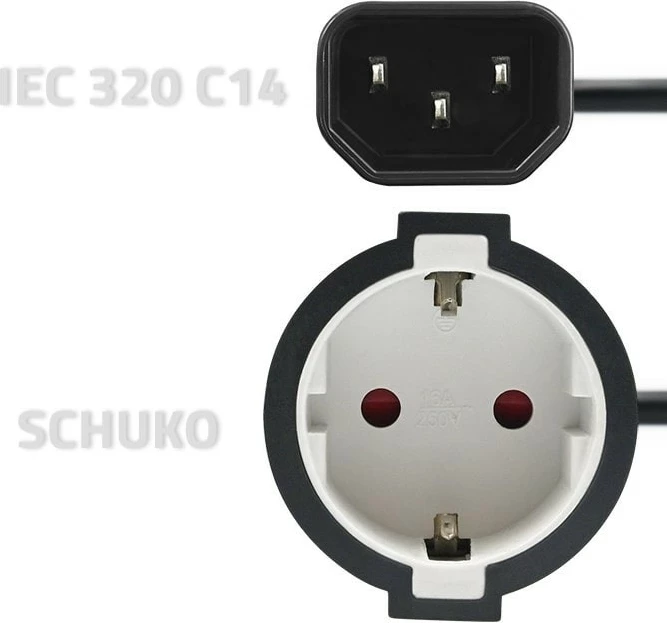 Adapter energjie Qoltec IEC 320 C14 në Schuko, 0.15m, Zi