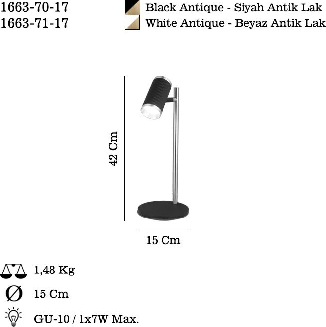 Llambë tavoline Opviq, Lume - 70-17, ngjyrë e zezë, llak antik