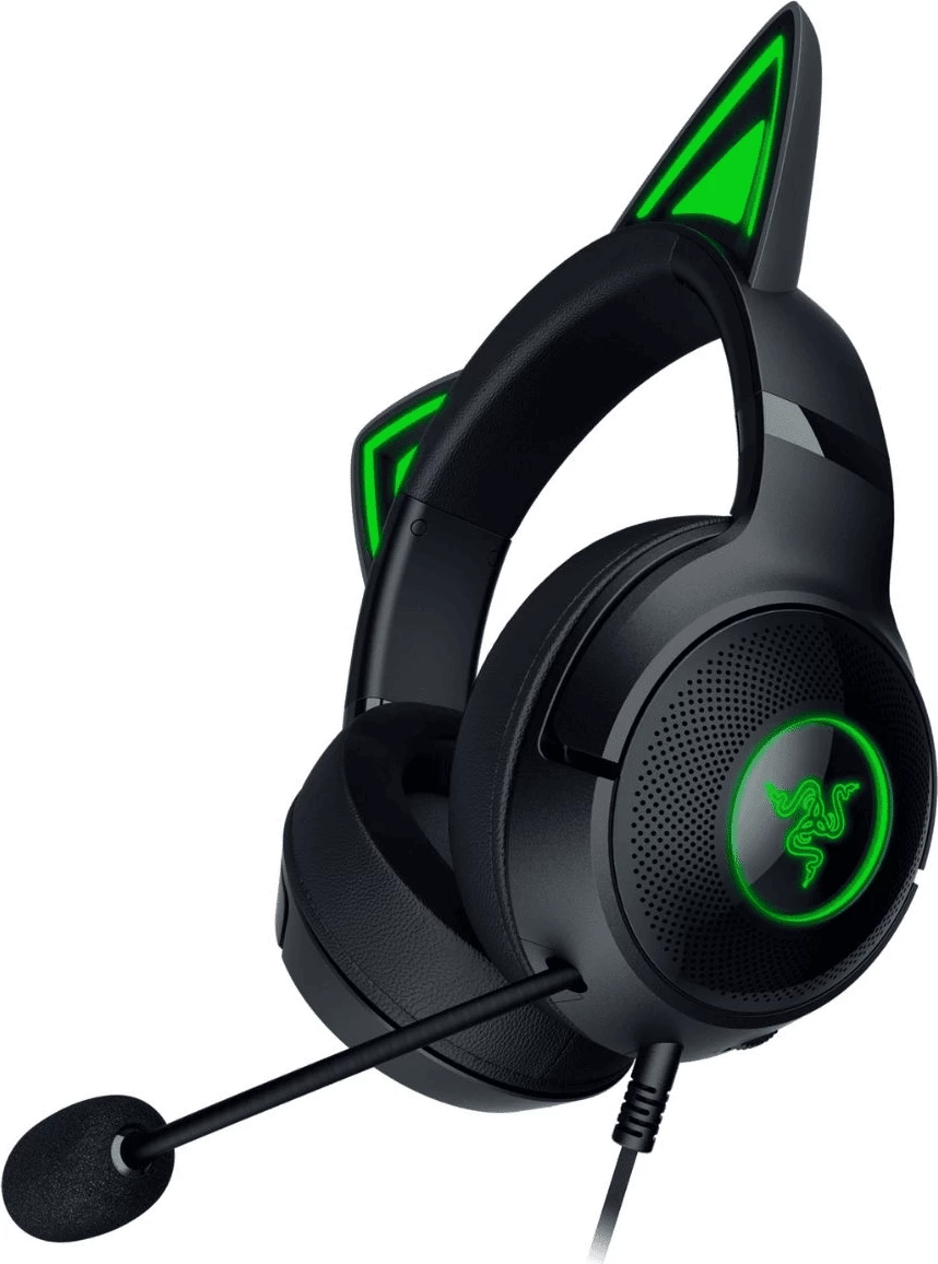 Kufje gaming me mikrofon Razer Kraken Kitty V2 RZ04-04730100-R3M1 me ndriçim RGB, me veshë mace, e zezë