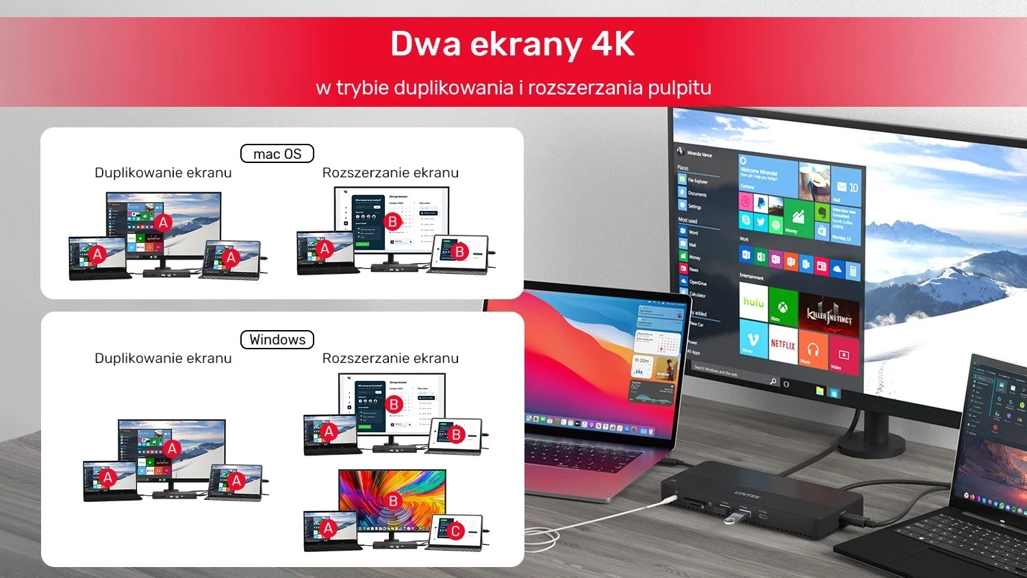 Stacion Dokimi Unitek 12 në 1, HDMI 8K, USB 4, 100 W, ngjyrë e zezë