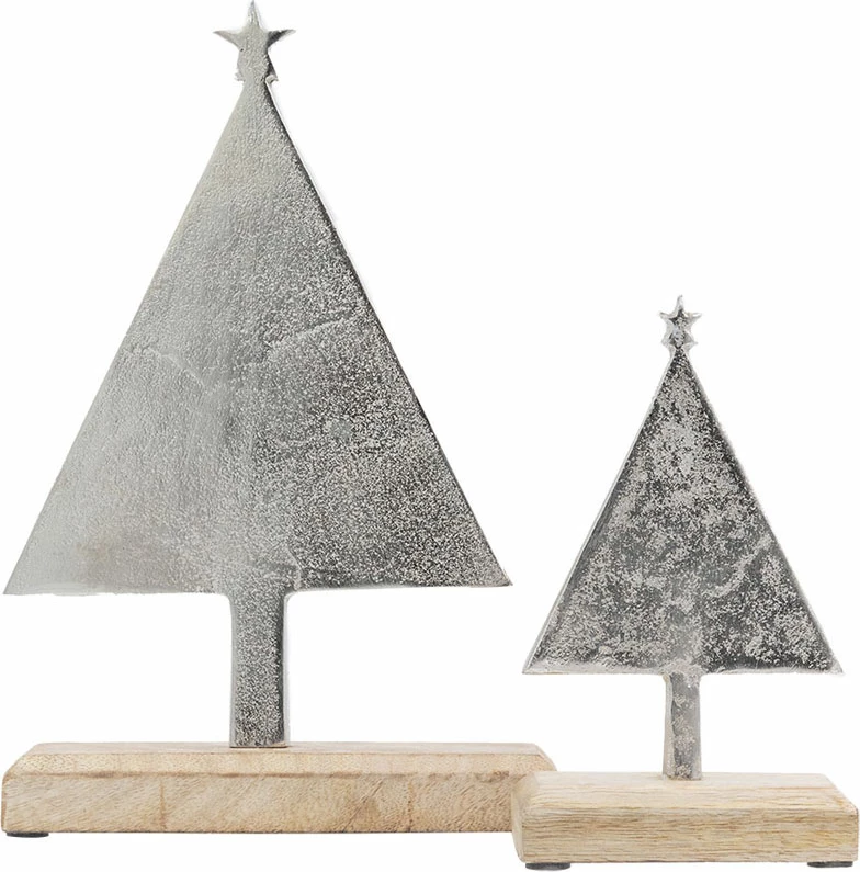 Dekor pemë për Krishtlindje, dru dhe alumin, argjend, 18x5x28cm