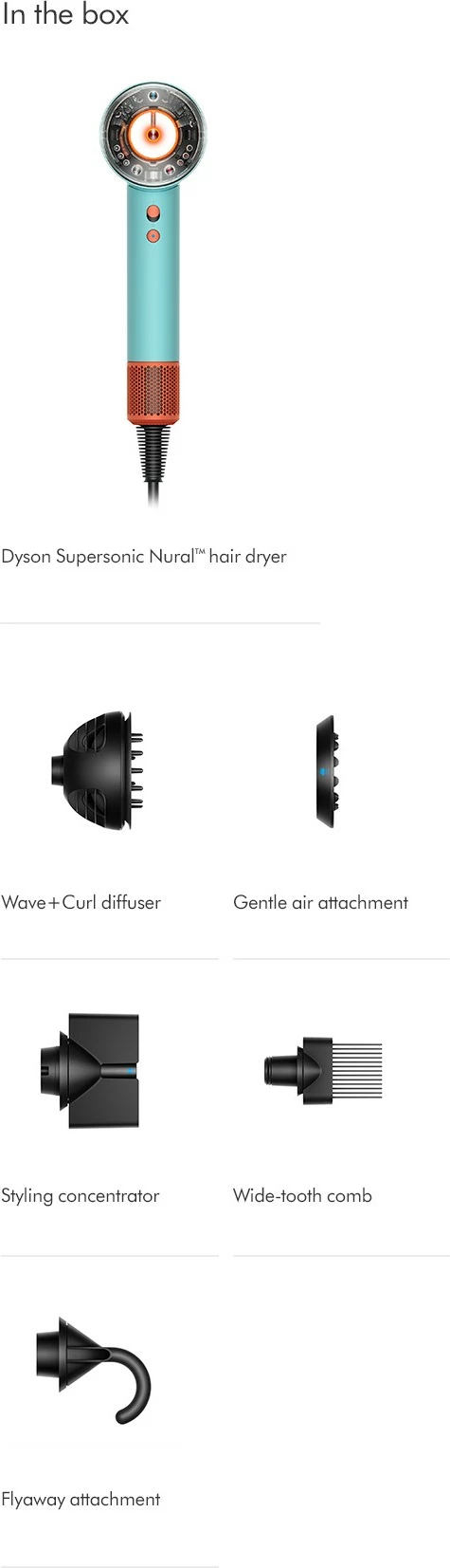 Tharëse flokësh Dyson Supersonic Nural, 1600 W, 13.3 l/s, Blu, Portokalli