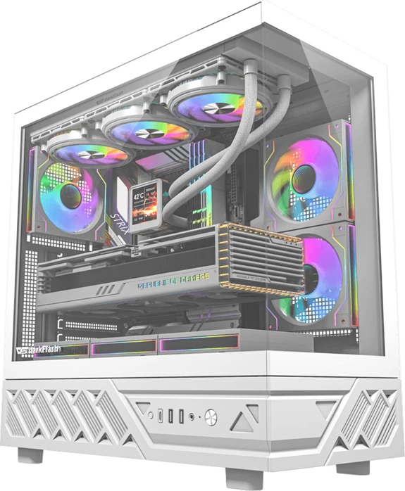 Kasë DarkFlash DS950 ATX/M-ATX/ITX midi tower, tempered glass 270°, pa ventilatorë, e bardhë