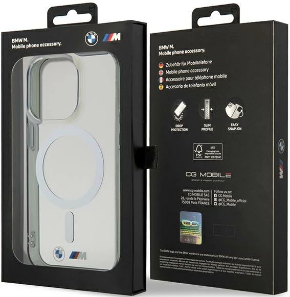 Mbështjellës BMW BMHMP14XHCRS për iPhone 14 Pro Max 6.7", transparent, Silver Ring MagSafe