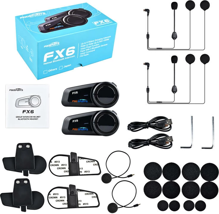 Interkom për motoçikleta Fodsports FX6, 2 copë, i zi