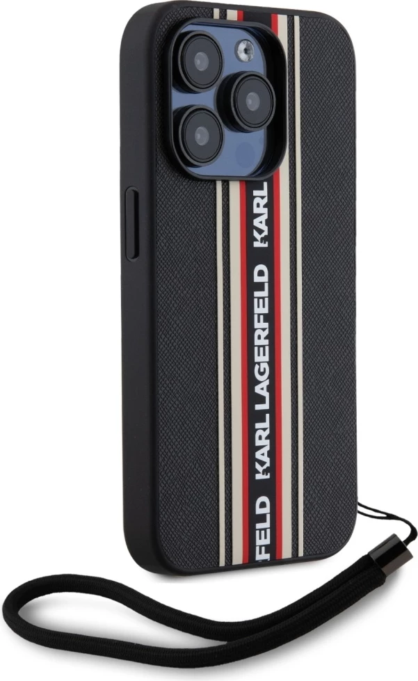Mbështjellës Karl Lagerfeld Saffiano Athleisure Stripes Cord për iPhone 15 Pro Max, Kuqe