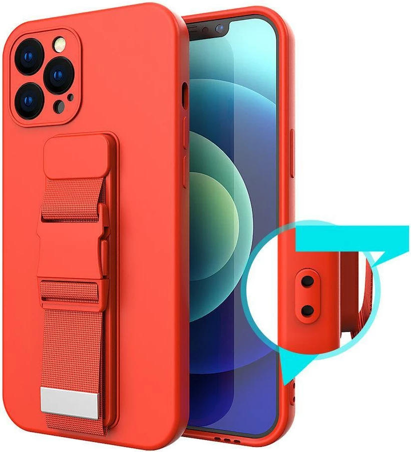 Mbështjellës Hurtel Rope Case për Samsung Galaxy S22, silikon, me rrip, Kuq