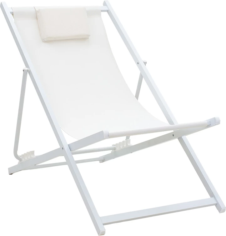 Shezlong profesional Corte, dru ahu, alumin, pëlhurë tekstilene, bardhë-bezhë