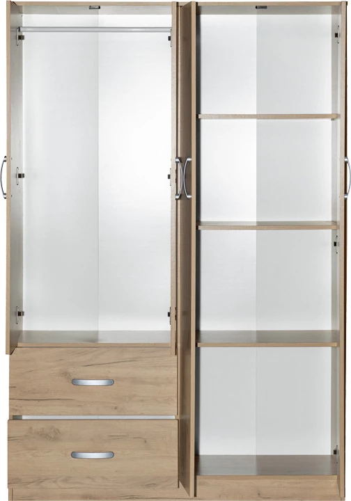 Dollap Zelia me katër dyer, 2 sirtarë, ngjyrë lisi, 120x42x180cm