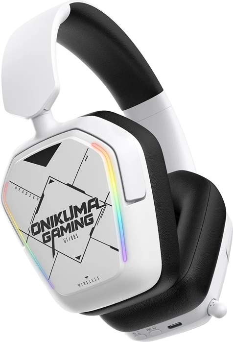 Kufje me mikrofon gaming, ONIKUMA GT883, Bluetooth wireless + dongle USB, LED RGB, on-ear, të bardha