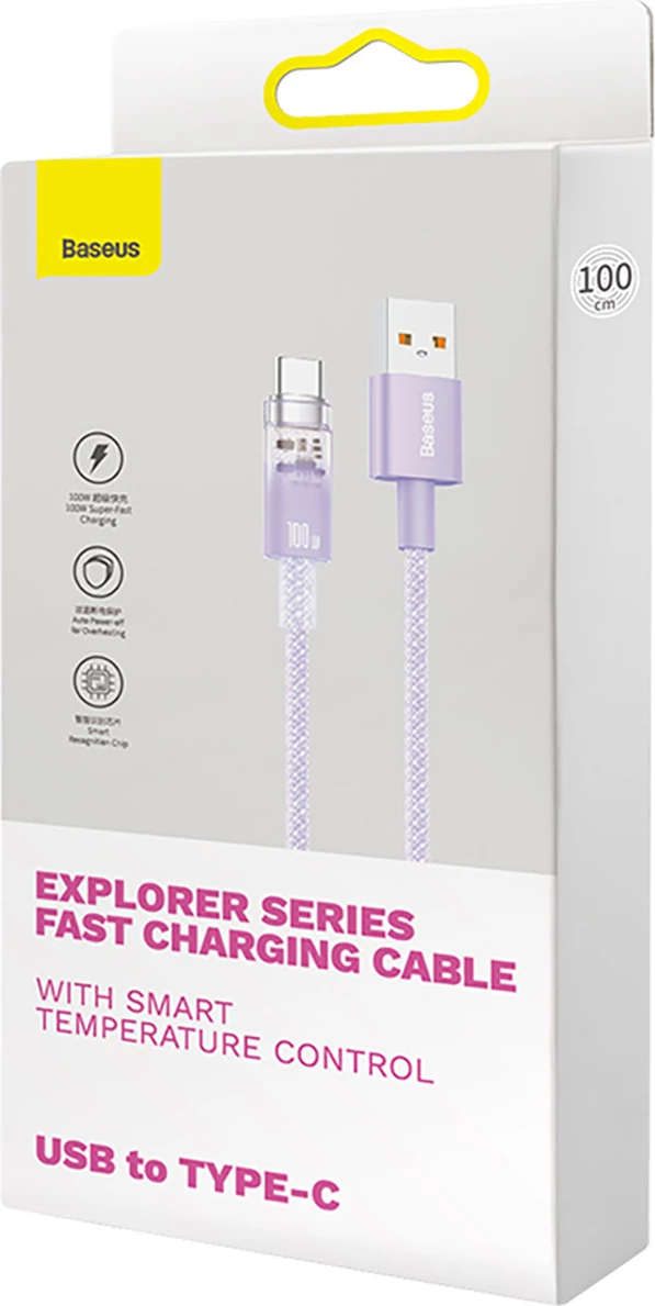 Kabllo Baseus Explorer USB-A në USB-C, 1m, 100W, Violet