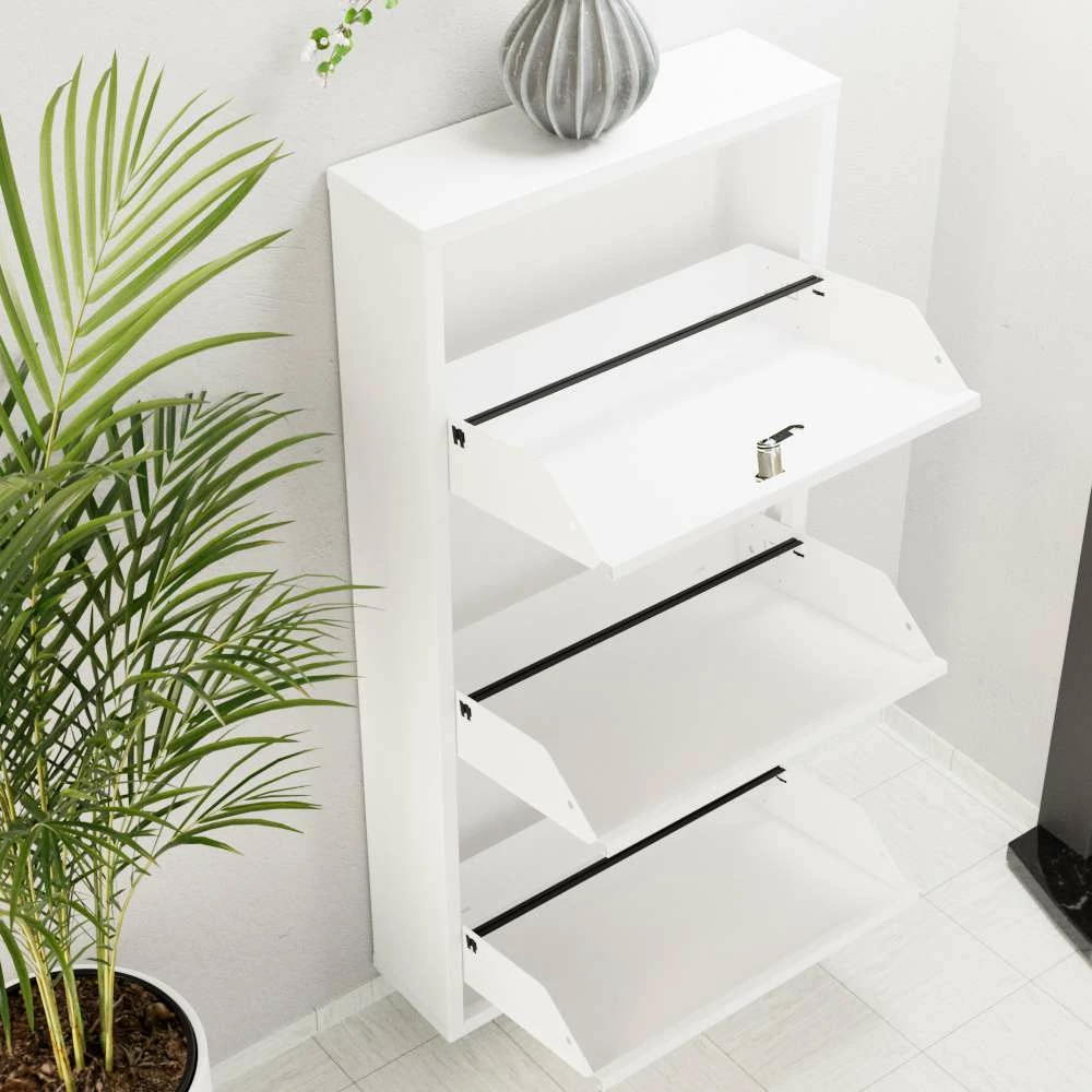 Dollap për këpucë, metalik, 3 pjesë, ngjyrë e bardhë, Skye Decor