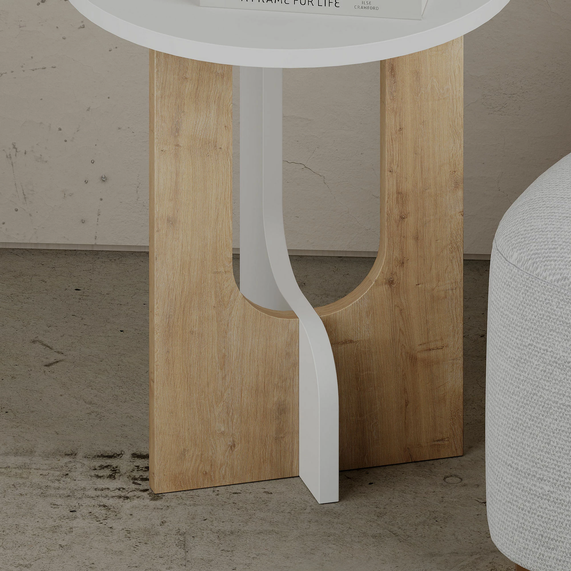 Tavolinë anësore Skye Decor, Luna, e bardhë dhe lis