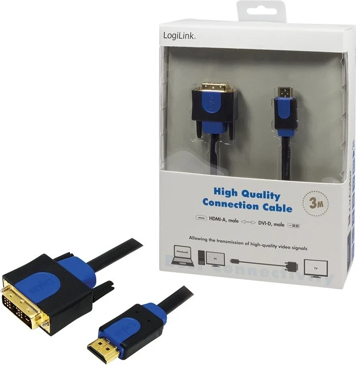 Kabllo LogiLink, DVI, 3.0m, i zi/kaltër