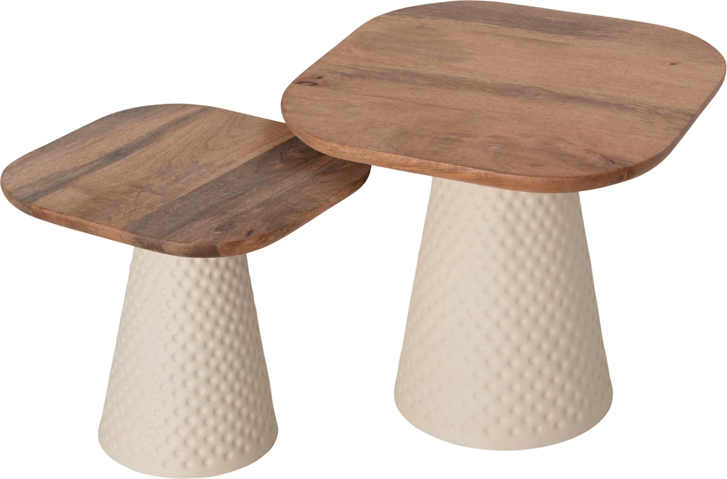 Tavolina kafeje 2 copë GOLFER, bazë metalike, ngjyrë fildishi, sipërfaqe mango katrore