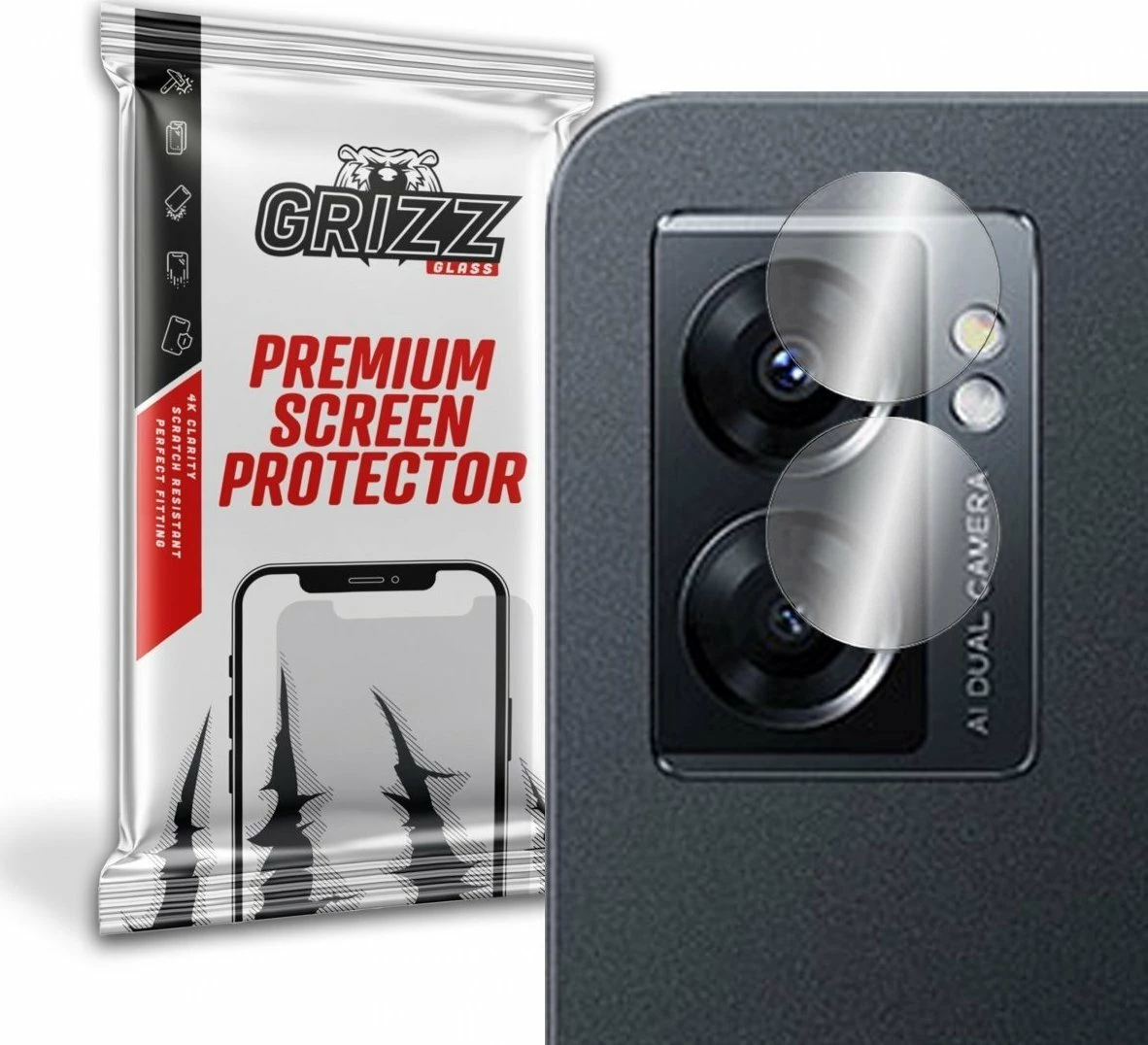 Mbrojtës kamerë xham hibrid GrizzGlass HybridGlass për Oppo A77 5G, set 2 copë