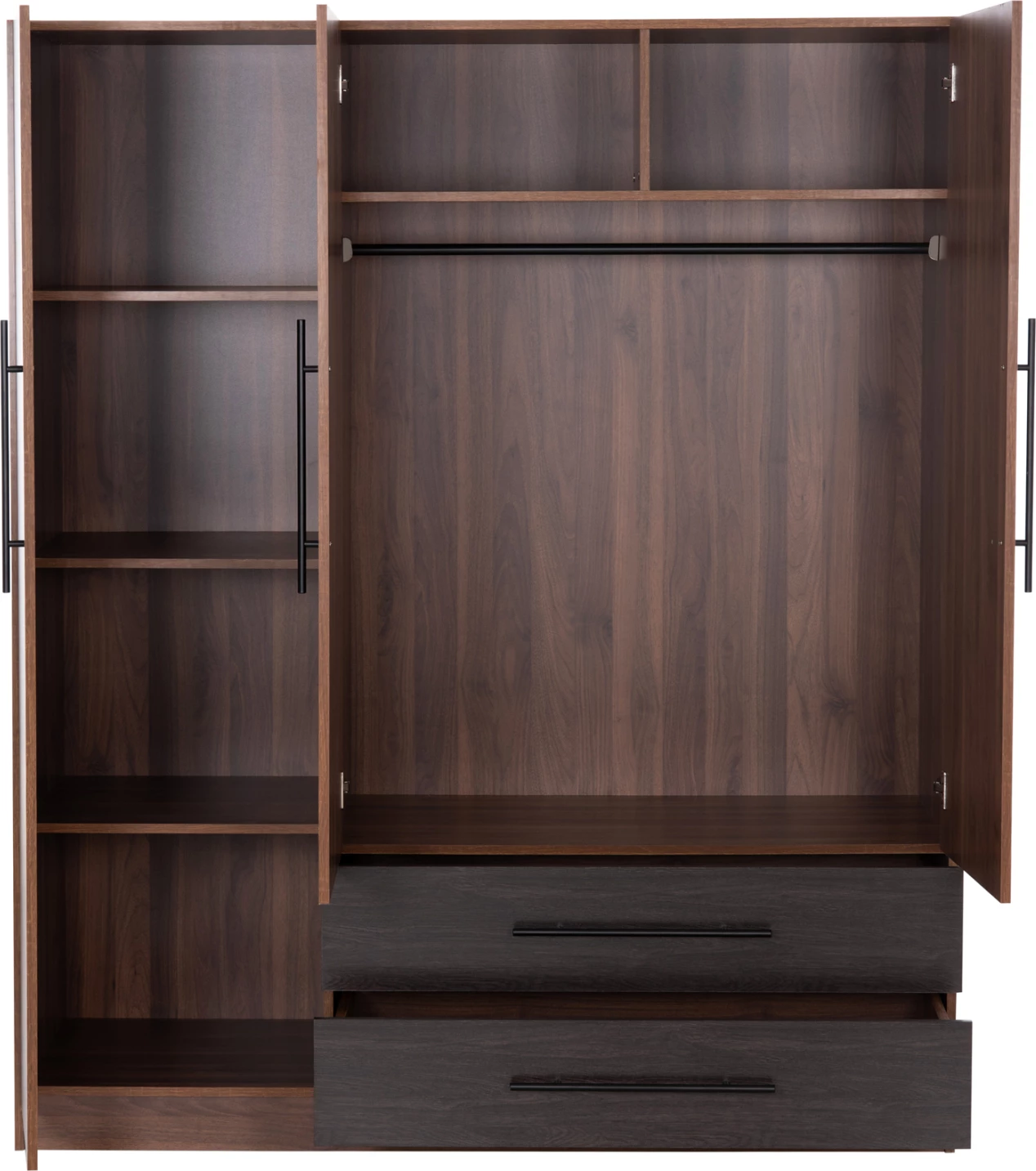 Dollap me 3 dyer, 2 sirtarë, ngjyrë arrë/wenge, CARYS FH746.11, 150x55.5x160cm