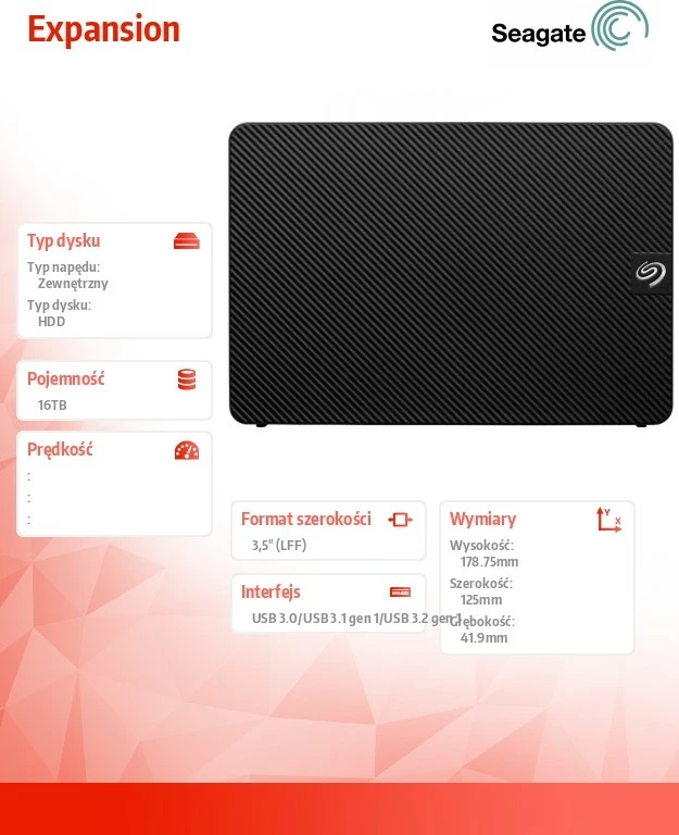 Hard disk i jashtëm Seagate Expansion 16TB 3.5'' STKP16000400, Zi