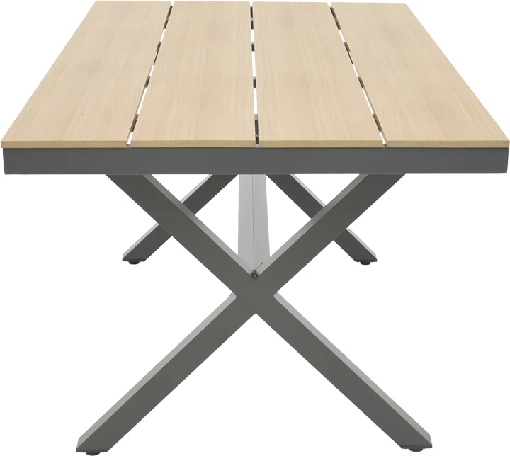 Set tavoline me karrige për terasë Mabu-Thorio, alumin anthracite dhe plywood natyral, 160x90x75cm, 5 pjesë