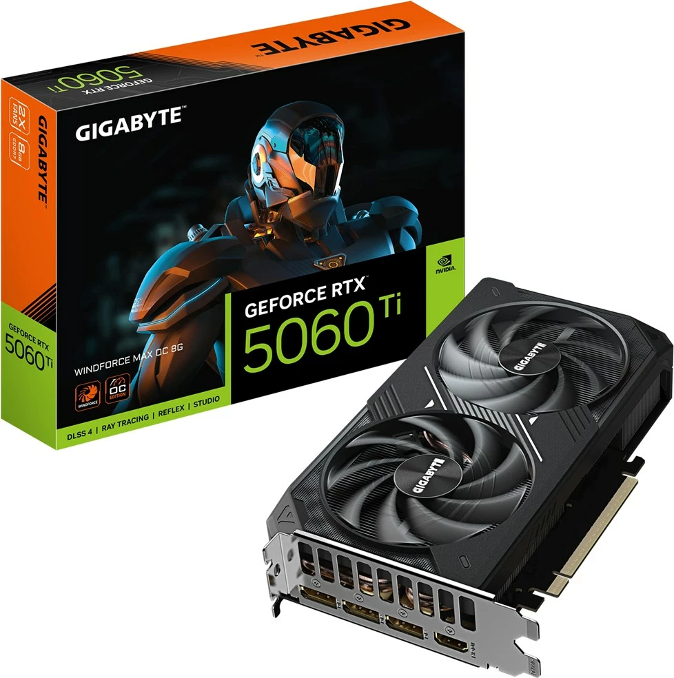 Kartelë grafike Gigabyte GeForce RTX 5060 Ti WINDFORCE MAX OC 8G, 8 GB GDDR7, PCI-E 5.0, E zezë