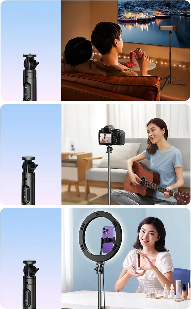 Selfie stick Ugreen LP586 me stativ dhe telekomandë Bluetooth, 1.5m, e zezë