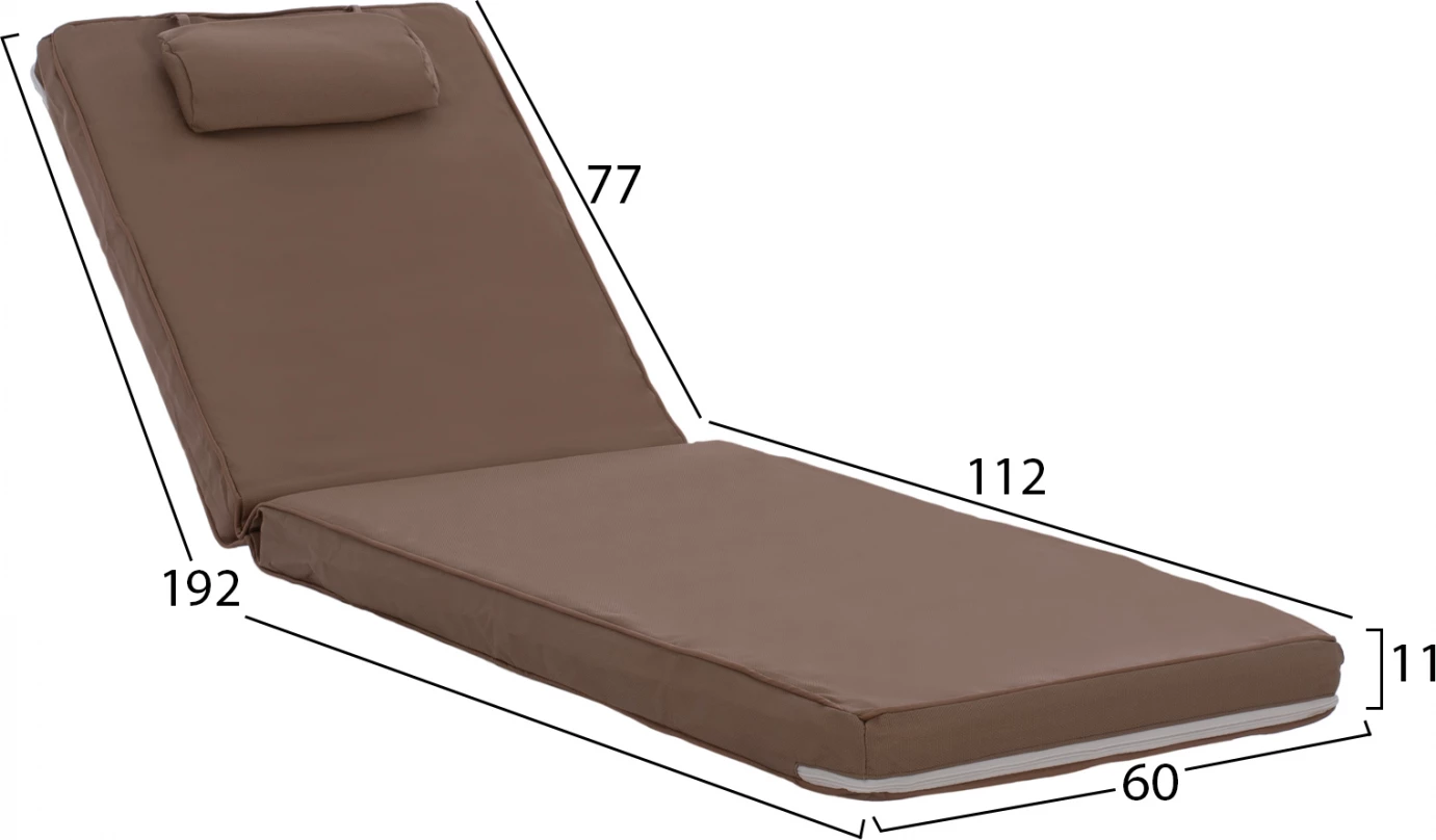 Jastëk për shezlong, Textilene, 600gr/m2, 2X1, Sifnos, ngjyrë moka, FH11237.04T, 194x70x11 cm