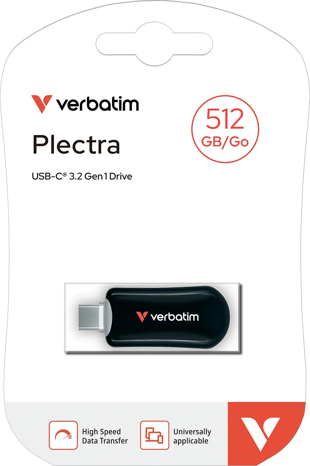 USB Verbatim Plectra 512GB, USB Type-C, e zezë