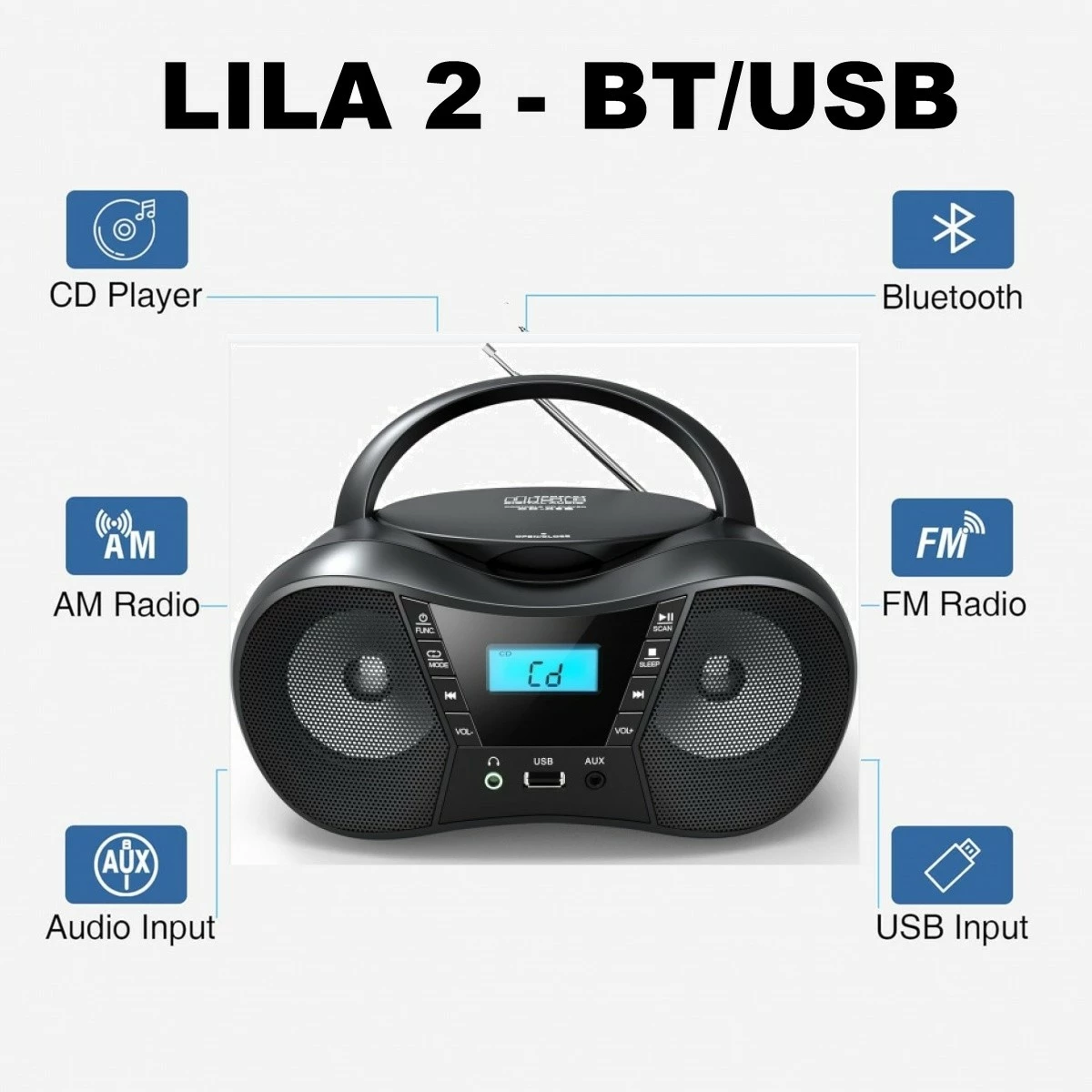 Radio CD Eltra LILA2 me USB/BT, e zezë