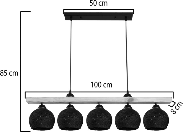 Llambë tavani pesë-dritëshe Salote E27, ngjyrë kafe-e zezë, 100x18x24cm