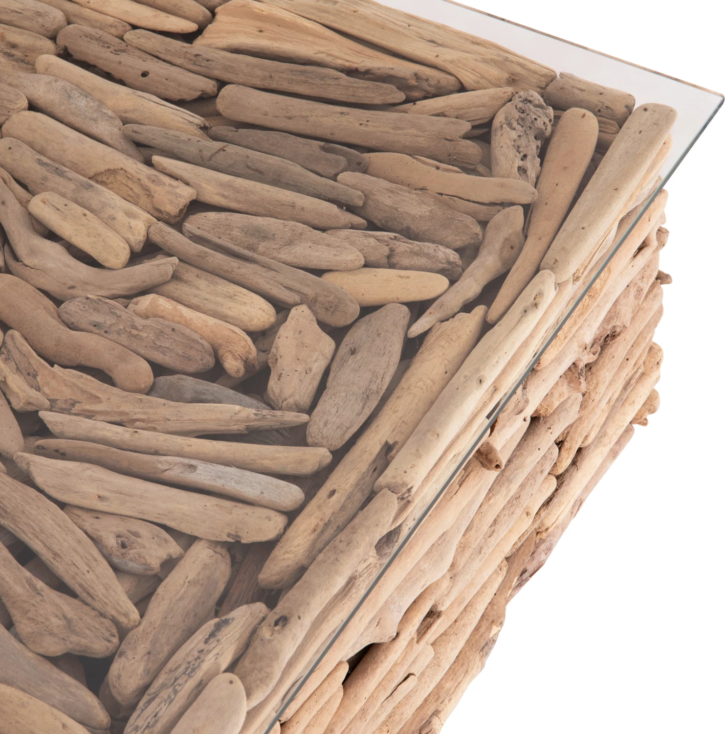 Tavolinë kafeje katrore SPARROW, dru natyral, xham, 95x95x51.5cm