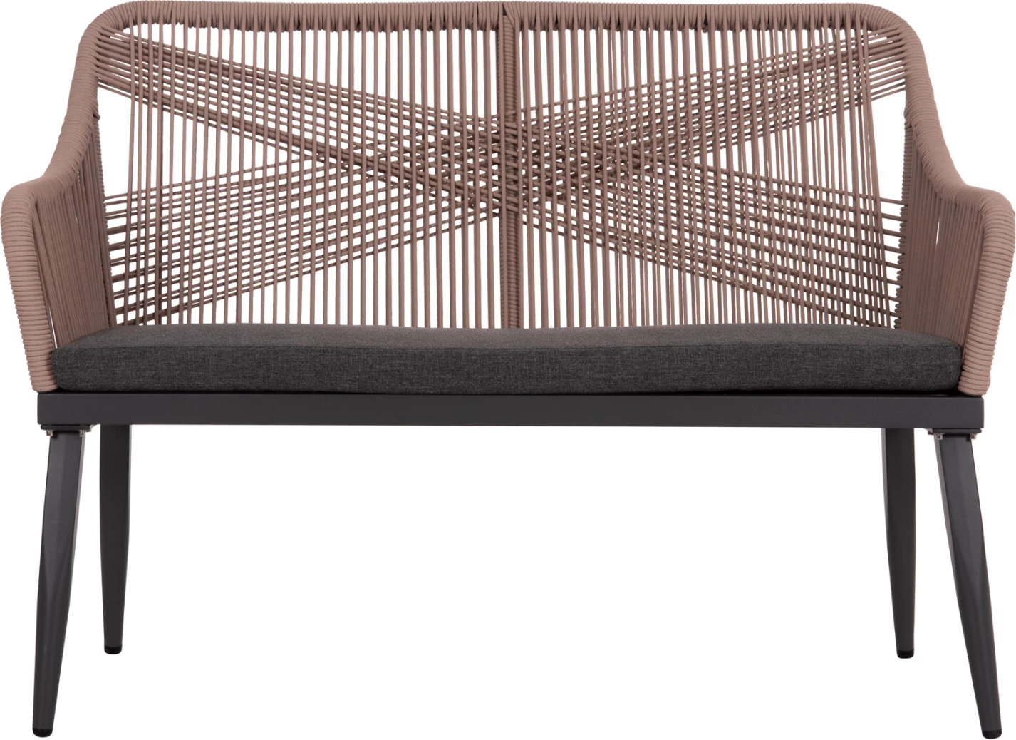 Divan për jashtë, 2 vende, alumin, ngjyrë antracit, litar Teslin bezhë, MYRTIA FH5550.12, 123x61x90cm