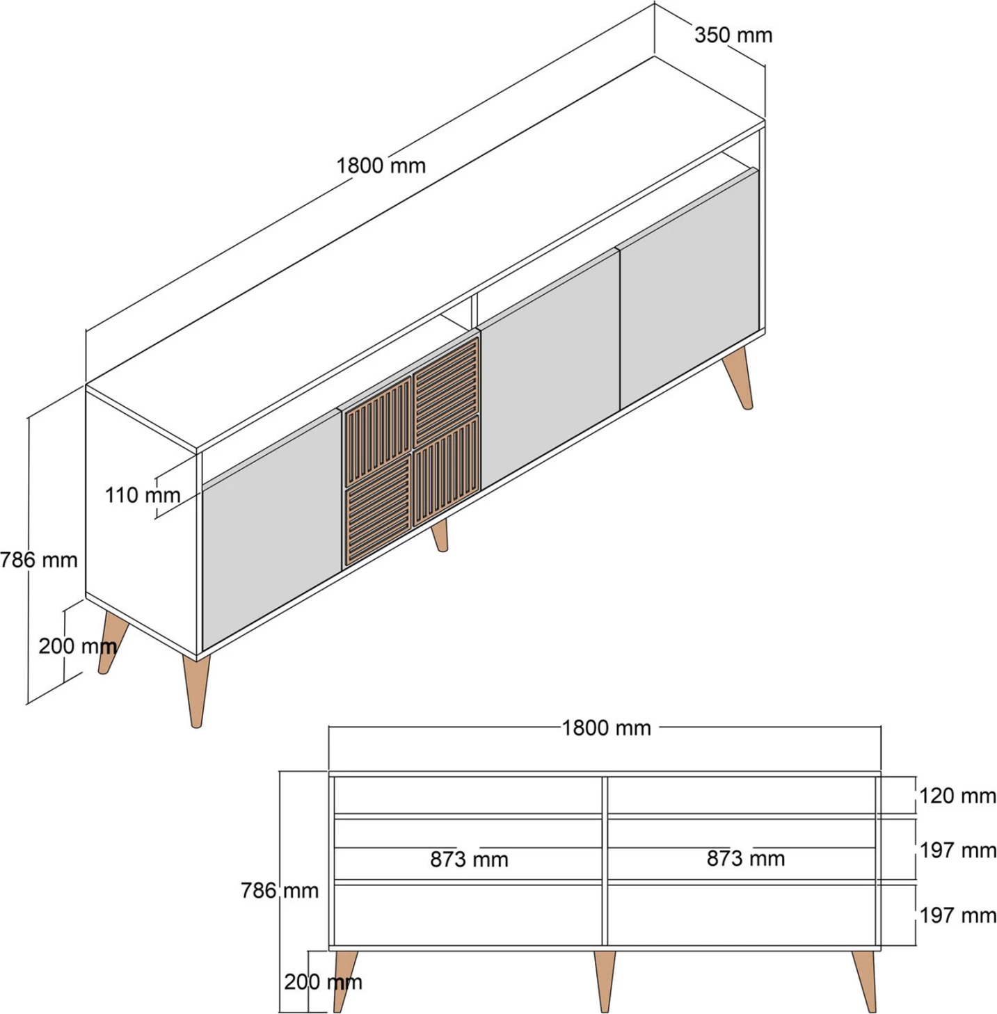 Bufe melamine në ngjyrë arre me dyer të bardha 180x35x78.6Hcm.FH9431.02