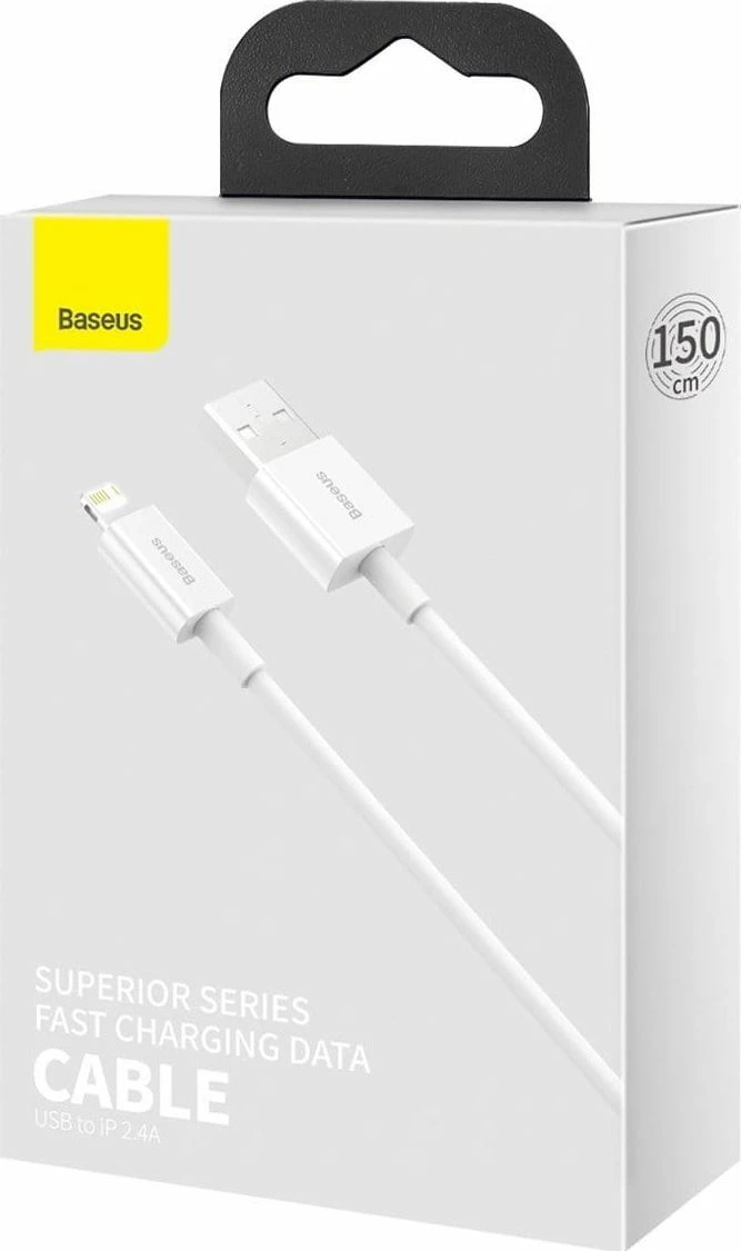 Kabllo USB-A në Lightning Baseus CALYS-B02 1.5 m me karikim të shpejtë, e bardhë