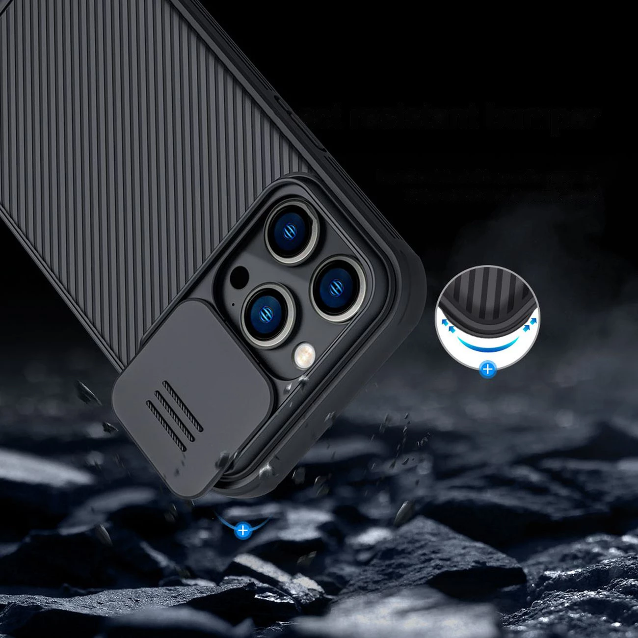 Mbështjellës Nillkin CamShield Pro për iPhone 14 Pro, me kapak kamere, Kaltër