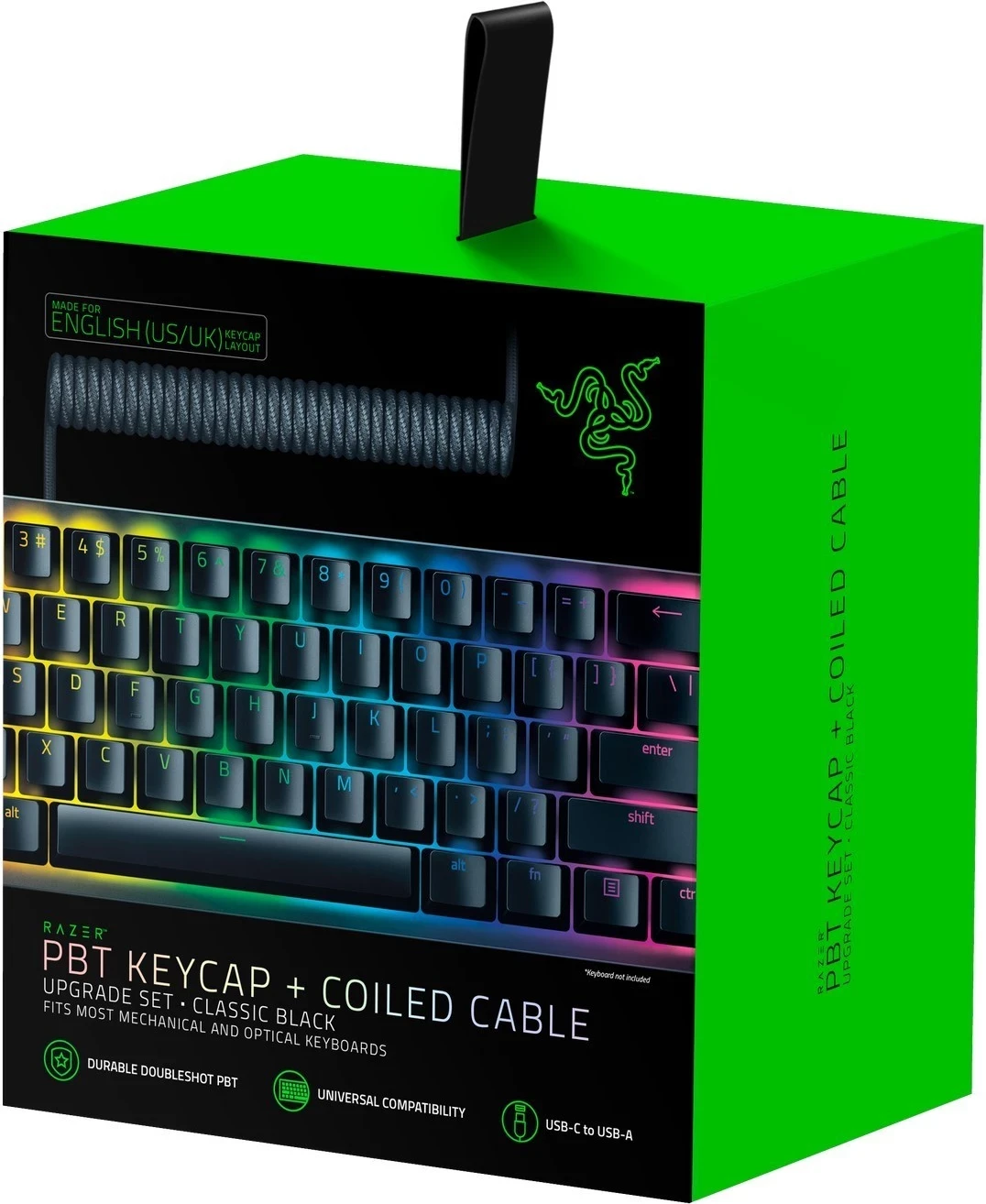 Set i tasteve Razer PBT Keycap + kabllo, 120 taste, të zeza