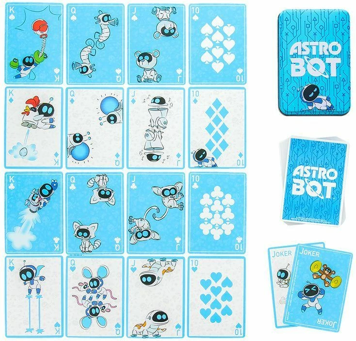 Komplet letra loje Paladone Astro Bot, 52 letra + 2 joker, kuti metalike koleksionuese