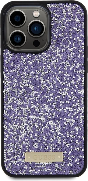 Mbështjellës Guess Rhinestone Metal Logo për iPhone 15 Pro, rozë